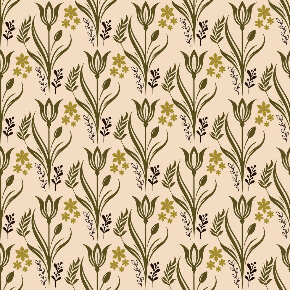 Storybook Floral Wallpaper with Twisting Vines and Delicate Florals vector