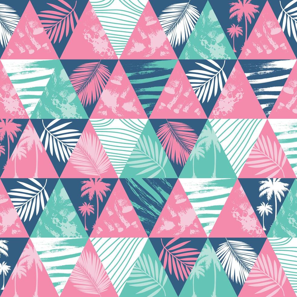 tropical beach exotic pattern with palm leaves on geometric background vector