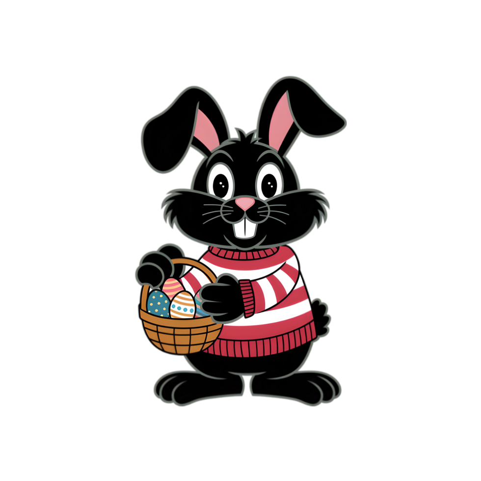 A Funny rabbit holds a basket of eggs Isolated on a transparent background. png