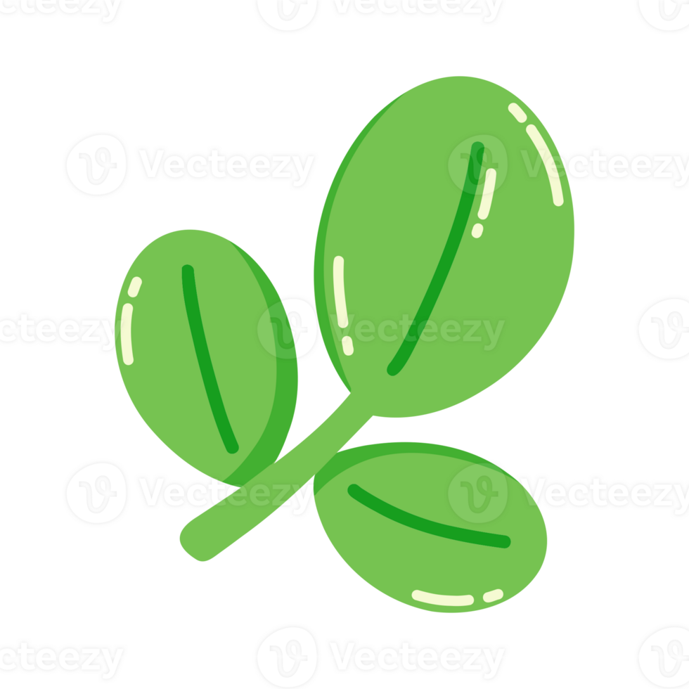Simple cartoon of three bright green leaves. A tree with colorful leaves that reflects global warming. png