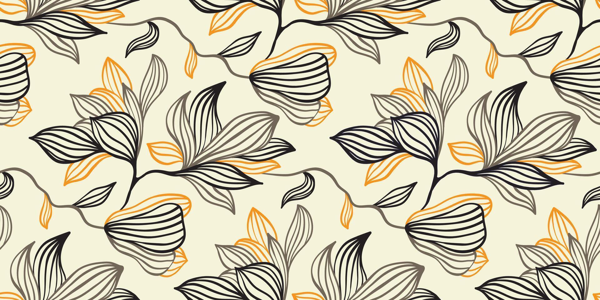 Hand drawn simple abstract floral print. Trendy collage frame pattern. Fashionable template for fabric design. Line pattern vector