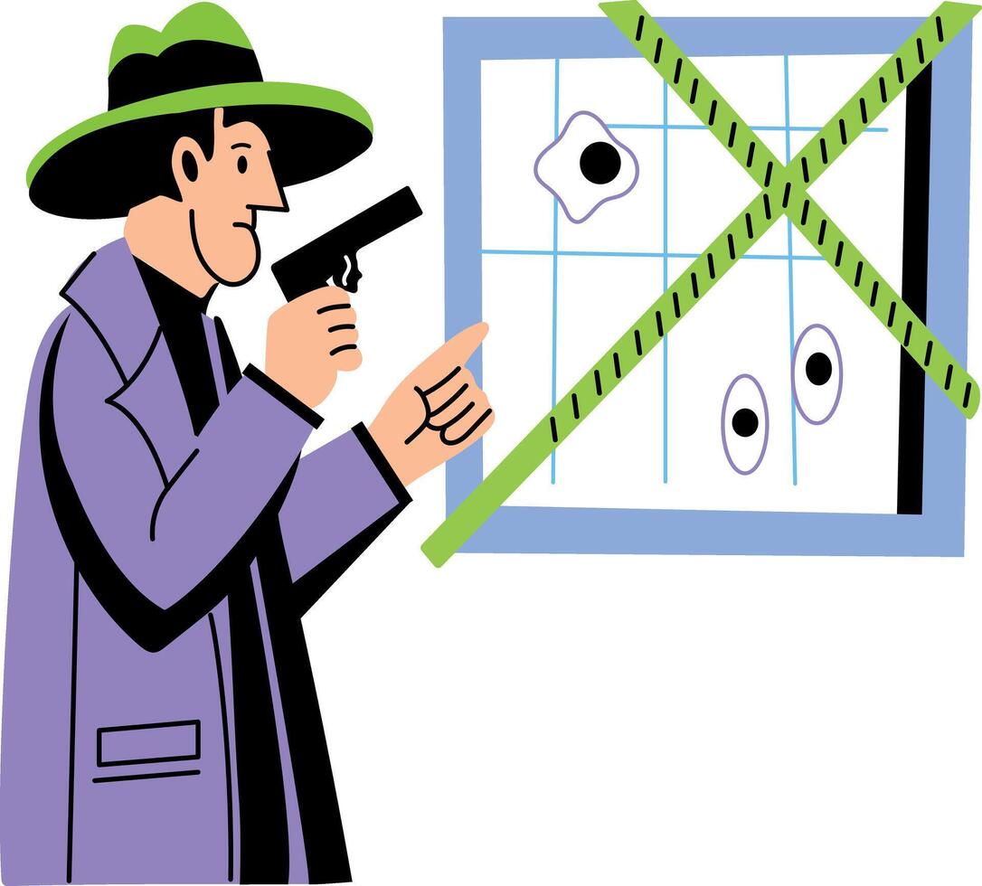 A flat illustration of detective solving murder mystery vector