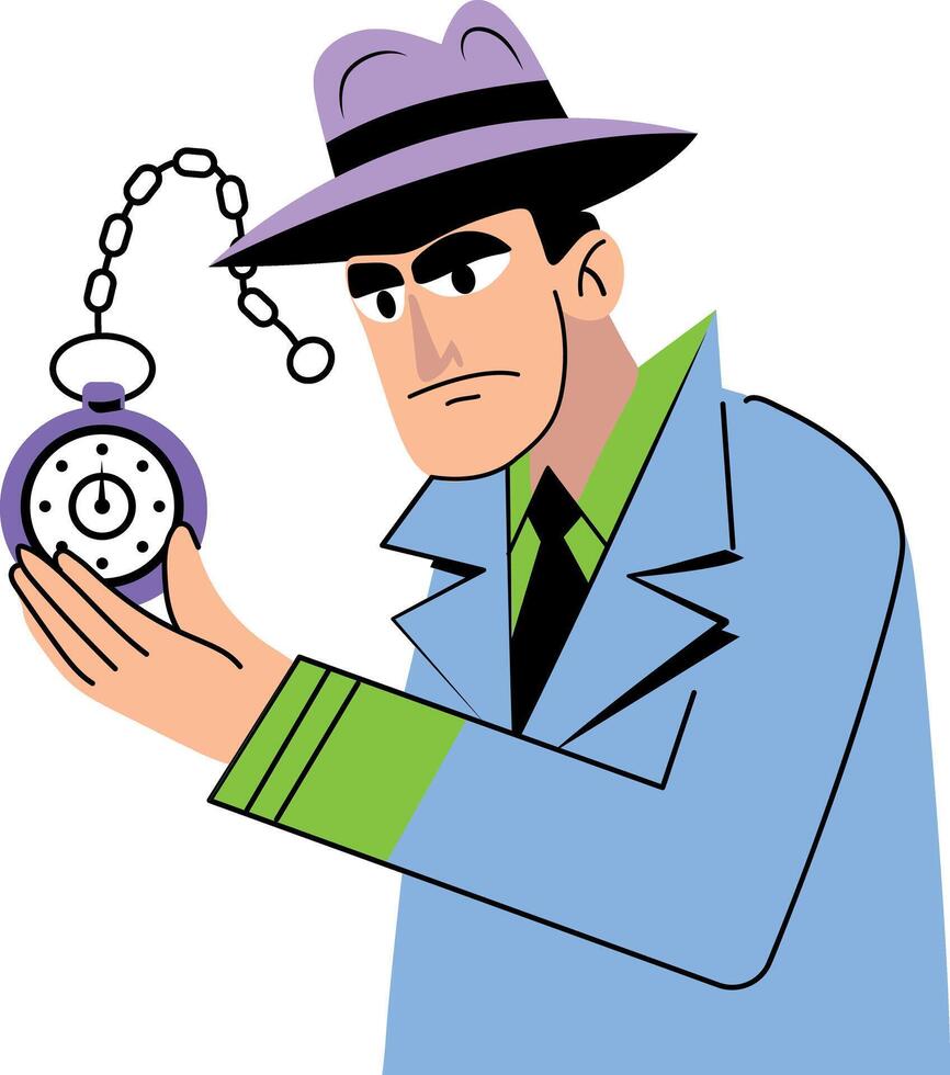 Private investigator holding a compass, flat style illustration vector