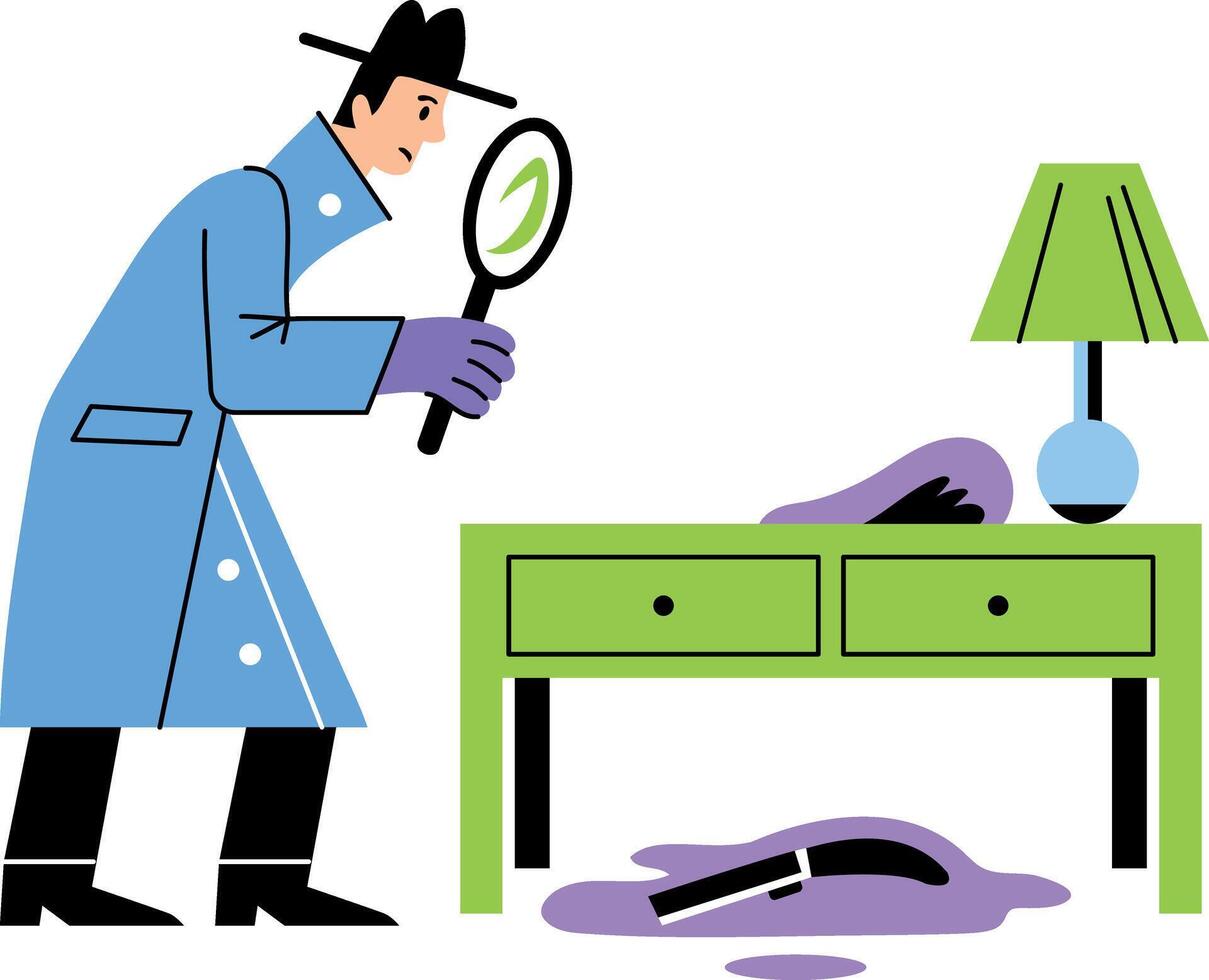 A flat illustration of murder detective finding clues vector