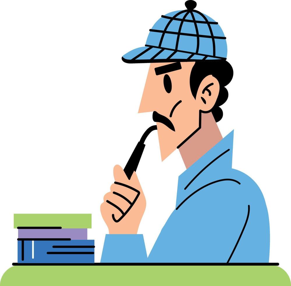 Detective smoking illustration in flat style vector