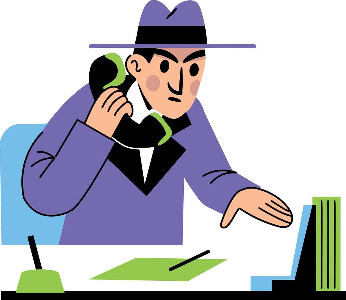 A flat illustration of wiretapping detective vector