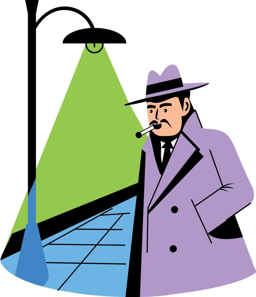 Noir detective illustration in flat style vector