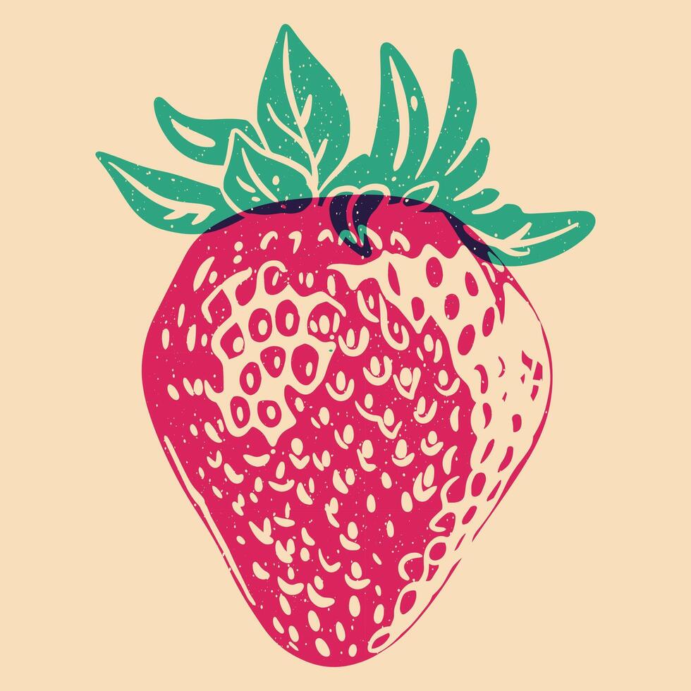 Strathberry. Screen printing effect. Riso print effect. illustration. Graphic element for fabric, textile, clothing, wrapping paper, wallpaper, poster. vector