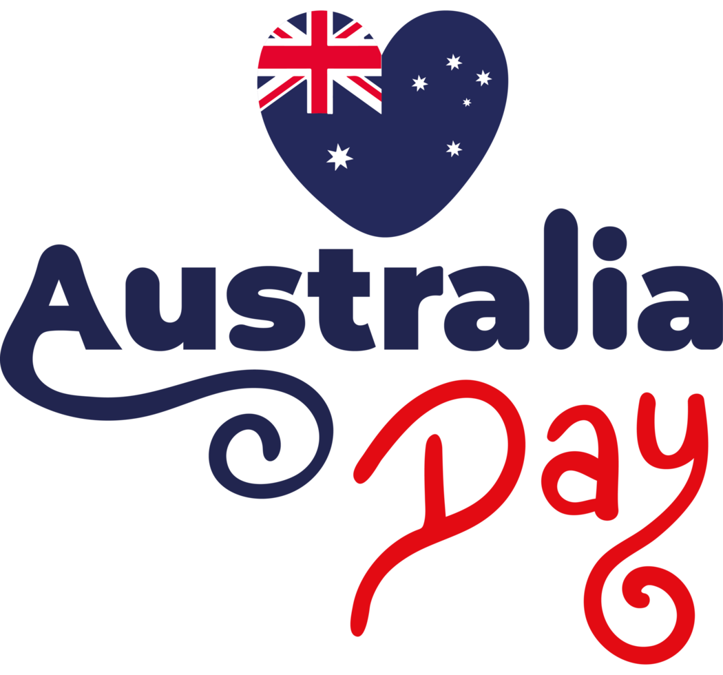 australia day with heart text isolated png