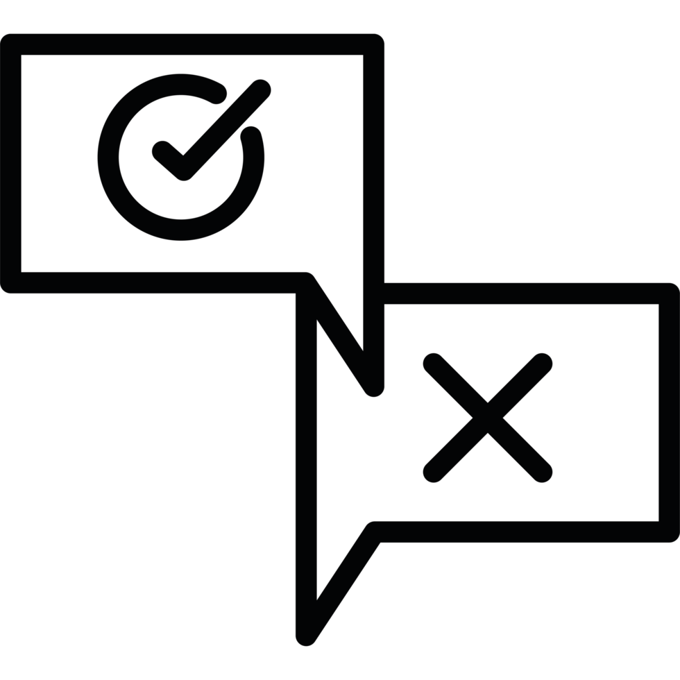 Two speech bubbles with a check mark on each side icon isolated png