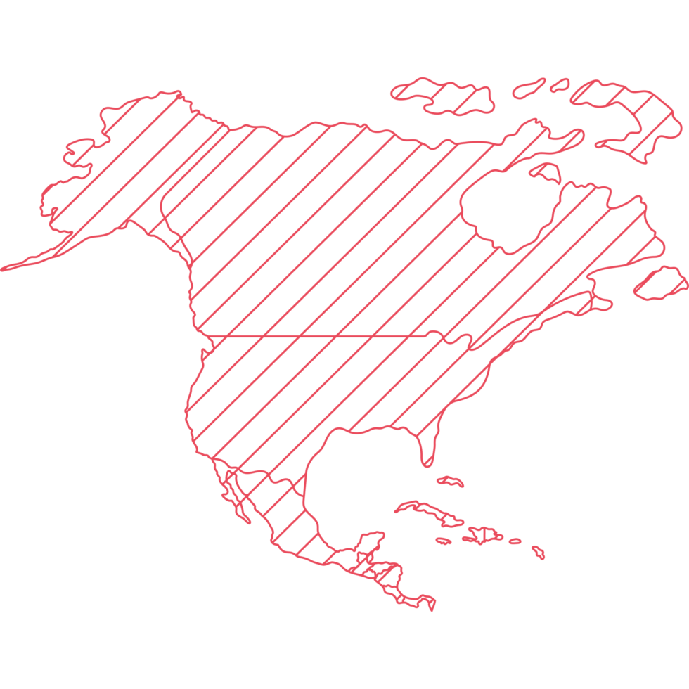 Red outline of the united states map icon isolated png