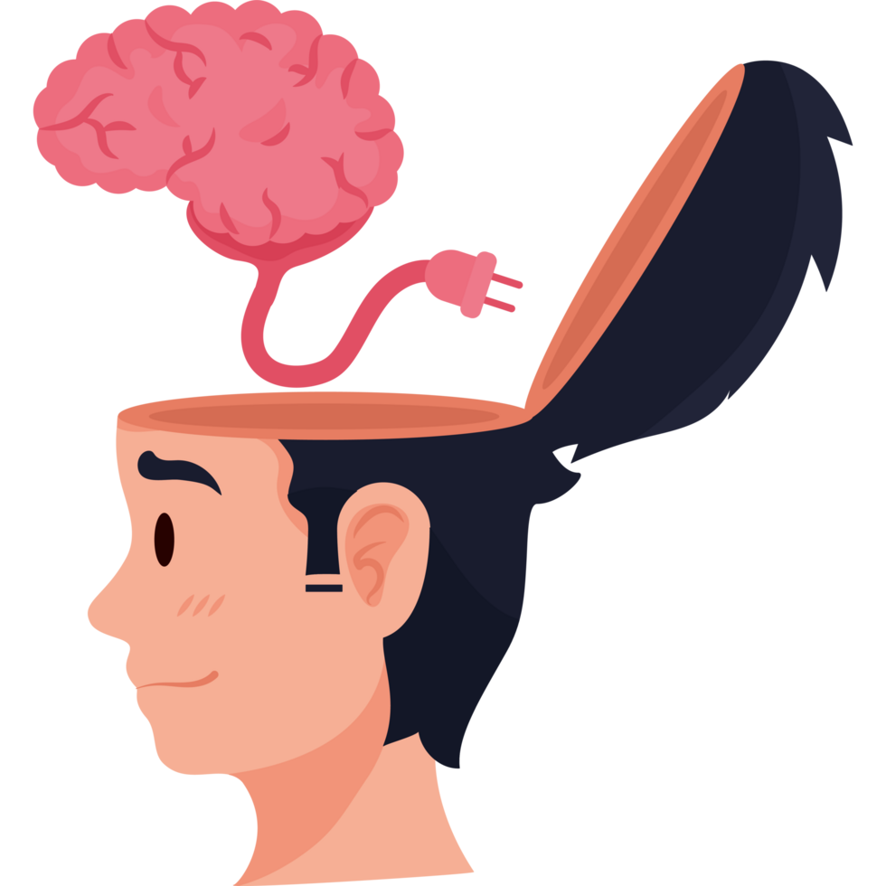 profile brain with electricity cable icon isolated png