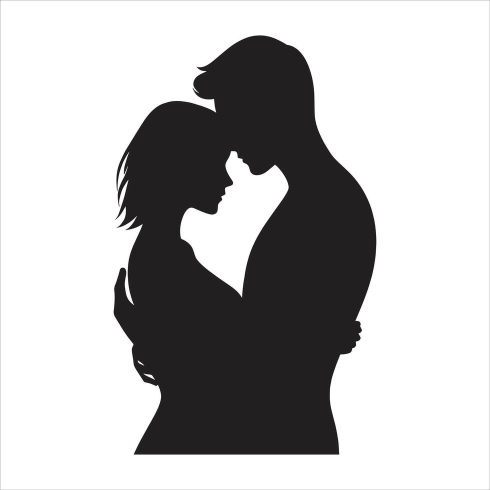 Silhouette of a man and woman hugging vector