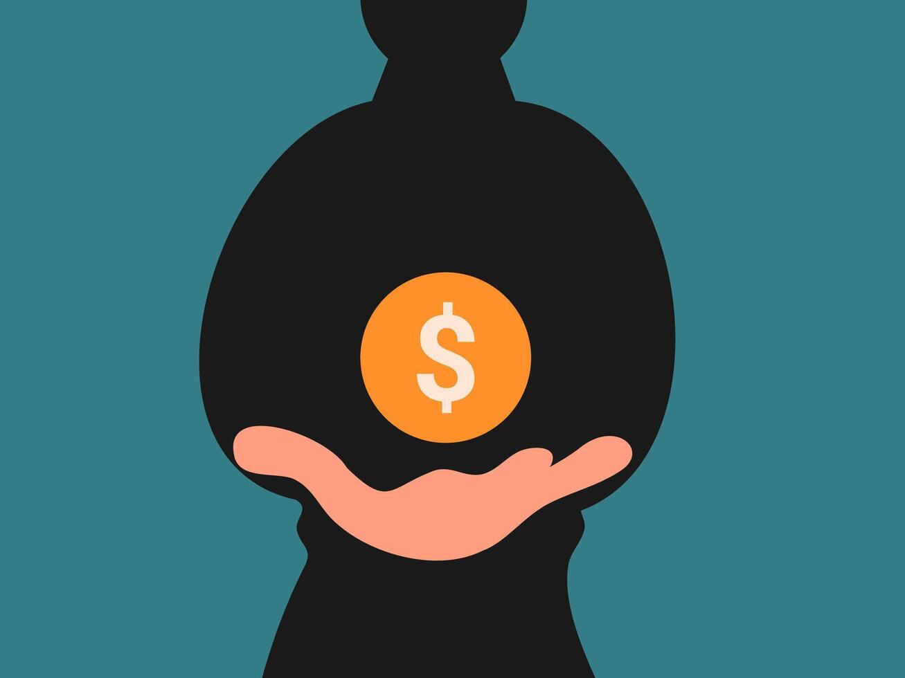 A stylized silhouette of a person in a contemplative pose is depicted in black against a teal background vector