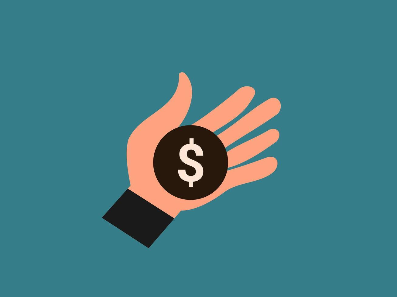 A hand is depicted in a flat graphic style with a light skin tone and black outlines vector