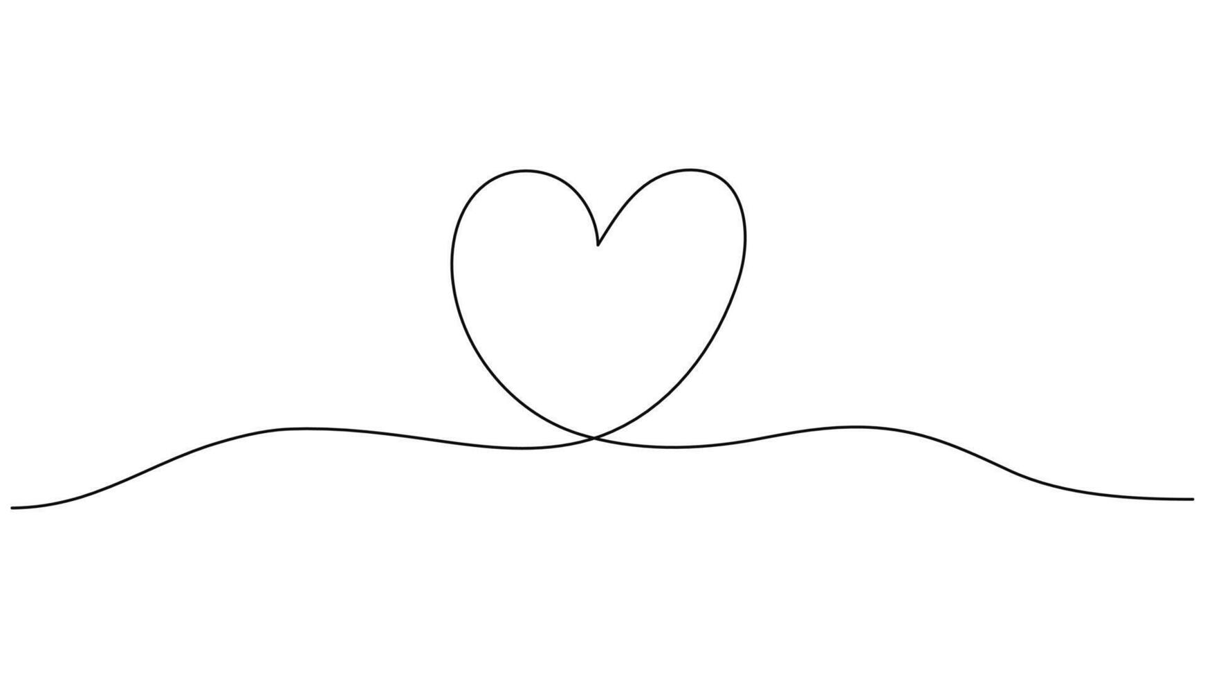 Heart in one line art. Hand Drawing with black editable stroke on a white background. Minimalist illustration for Valentines day and love greeting cards banner poster cover. vector