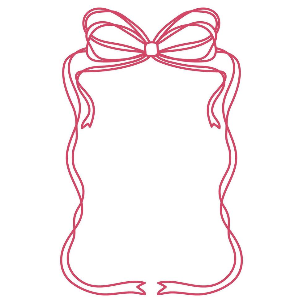 Valentines day Vintage Ribbon Frame isolated on white background. Coquette doodle design. Elegant outline hand drawn Bow for wedding,banner, poster, anniversary, cards, party, invitations vector