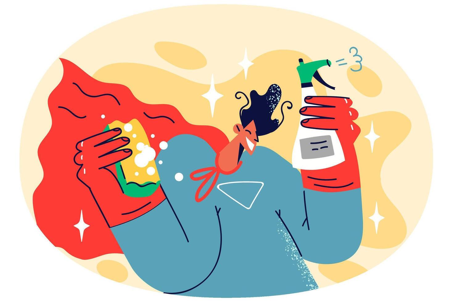 Smiling man in superhero costume housekeeping vector