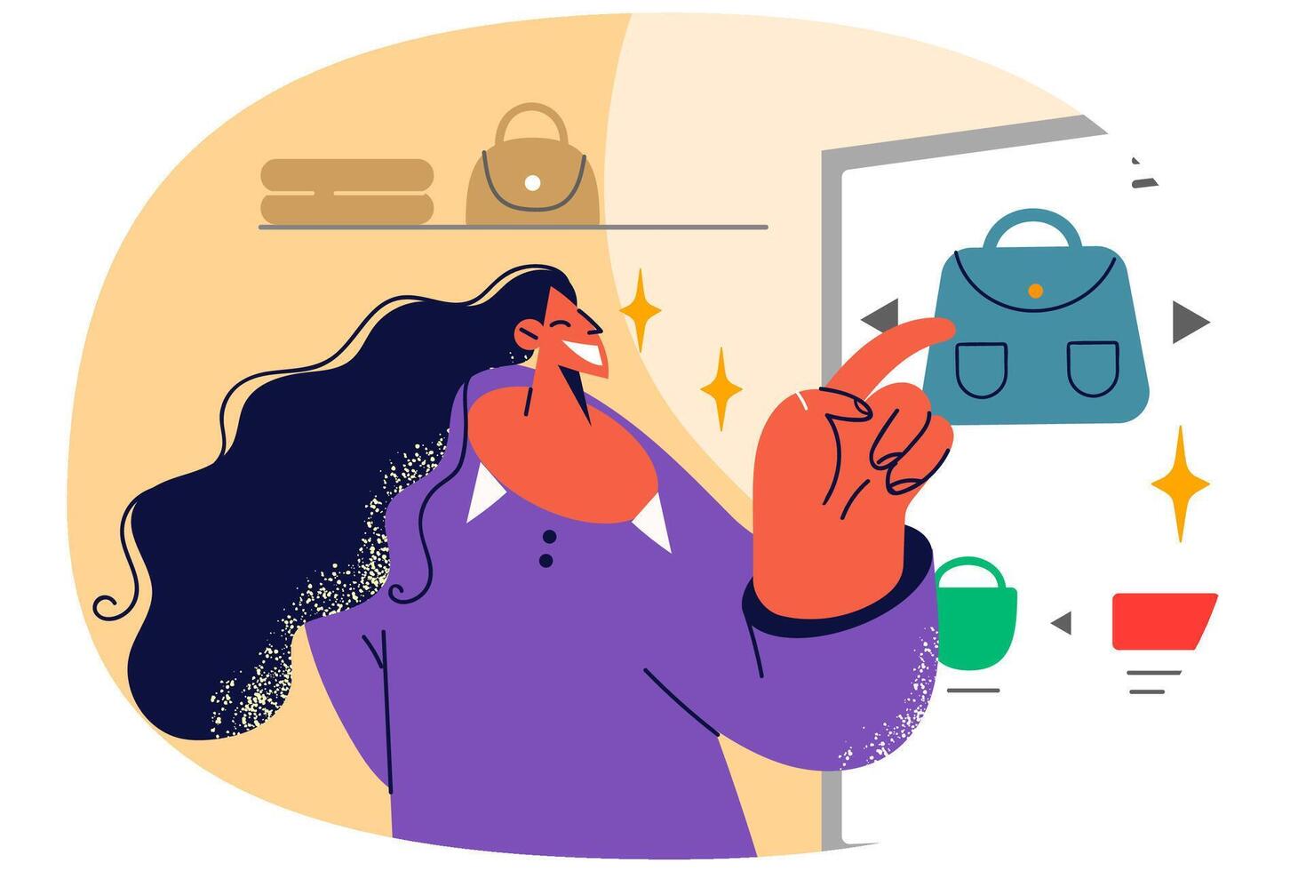 Woman buy handbag on application vector