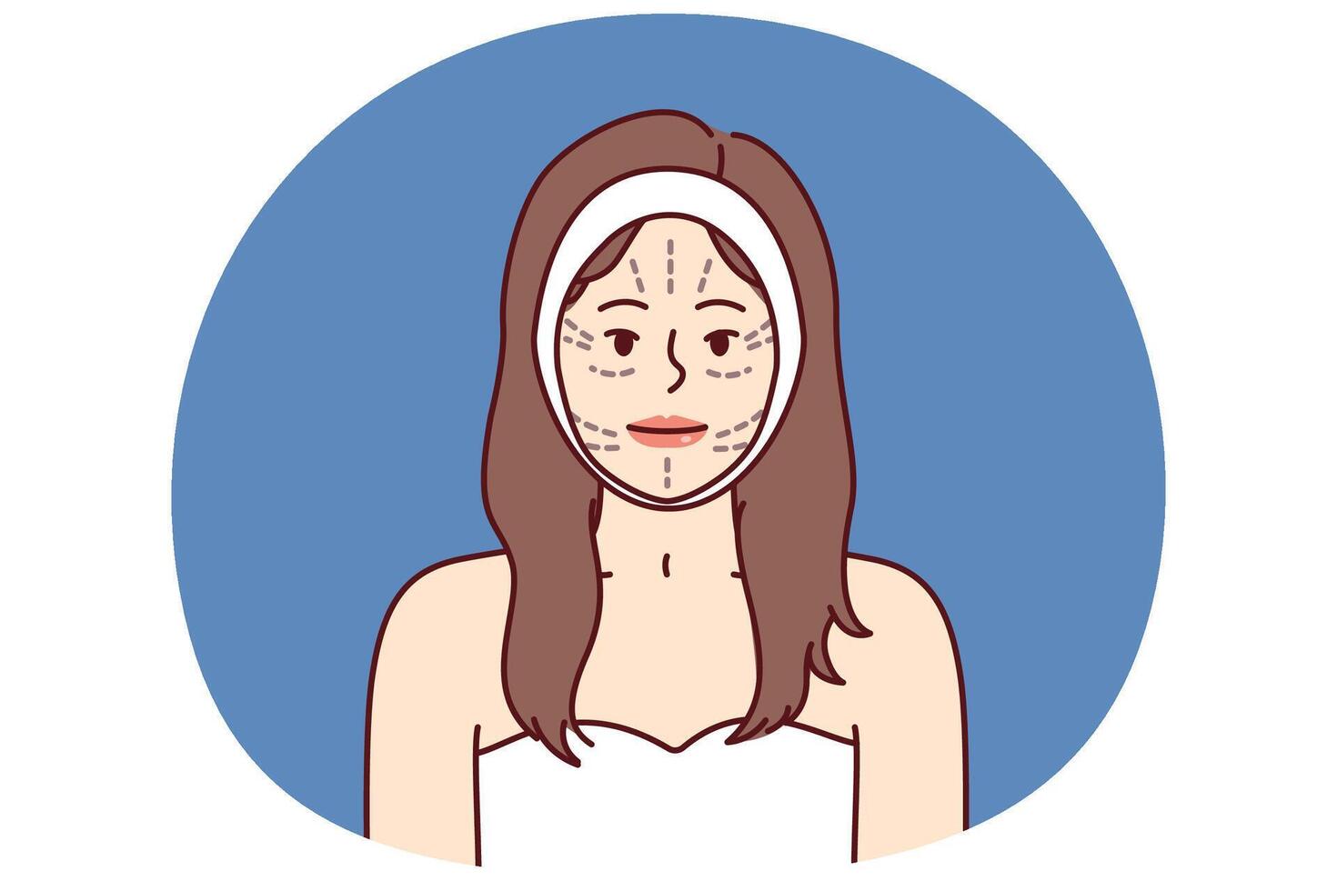 Face of woman with lines for plastic surgeon or cosmetologist doing cosmetic lifting procedure vector