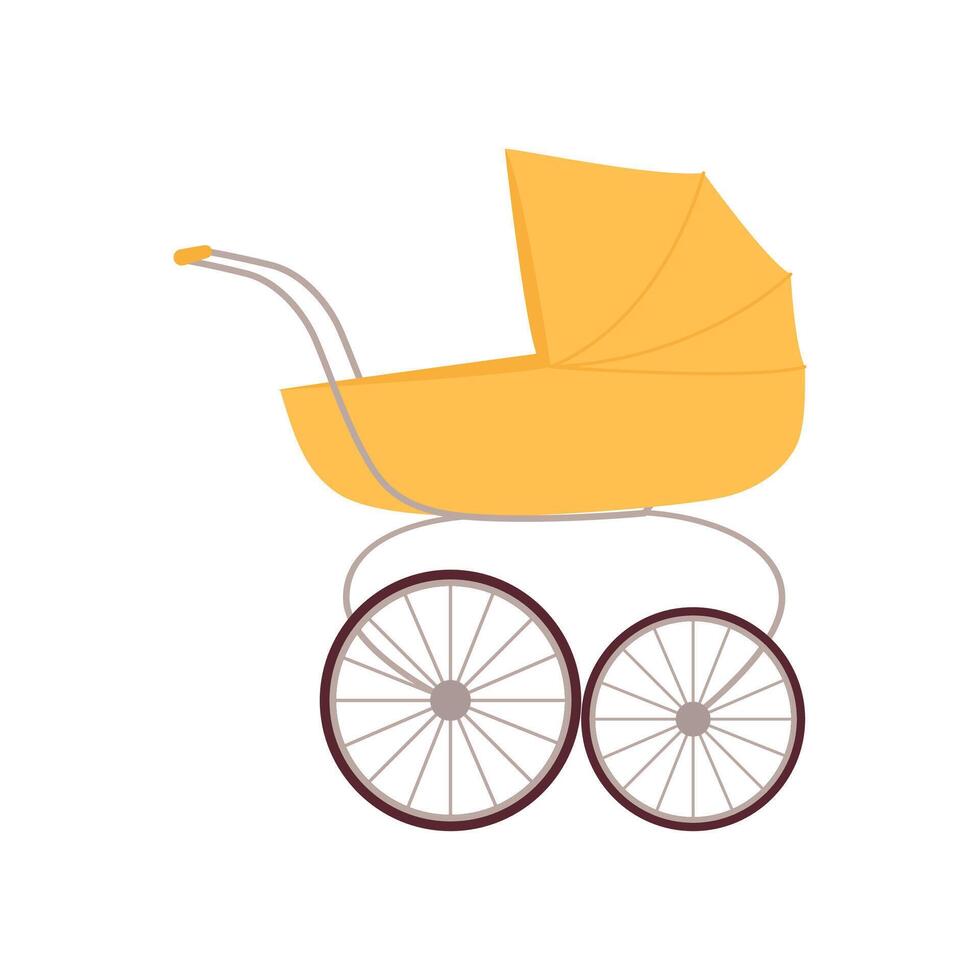Retro baby carriage. Kids stroller with cradle and canopy. Infants transport, trolley. illustration isolated on white background vector