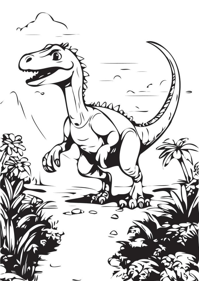 Playful Dinosaur in a Prehistoric Jungle Scene vector
