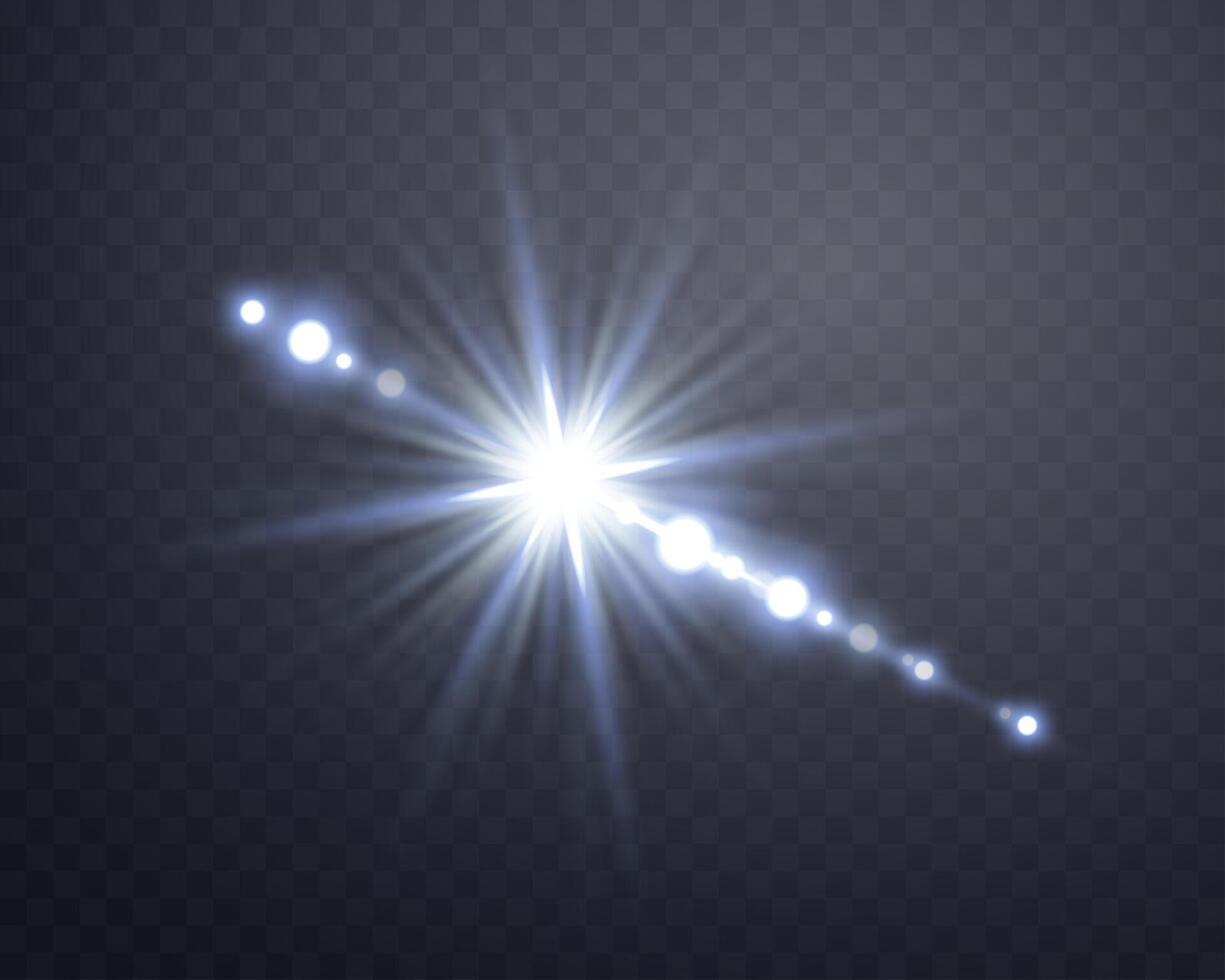 Blue sunlight lens flare, sun flash with rays and spotlight vector