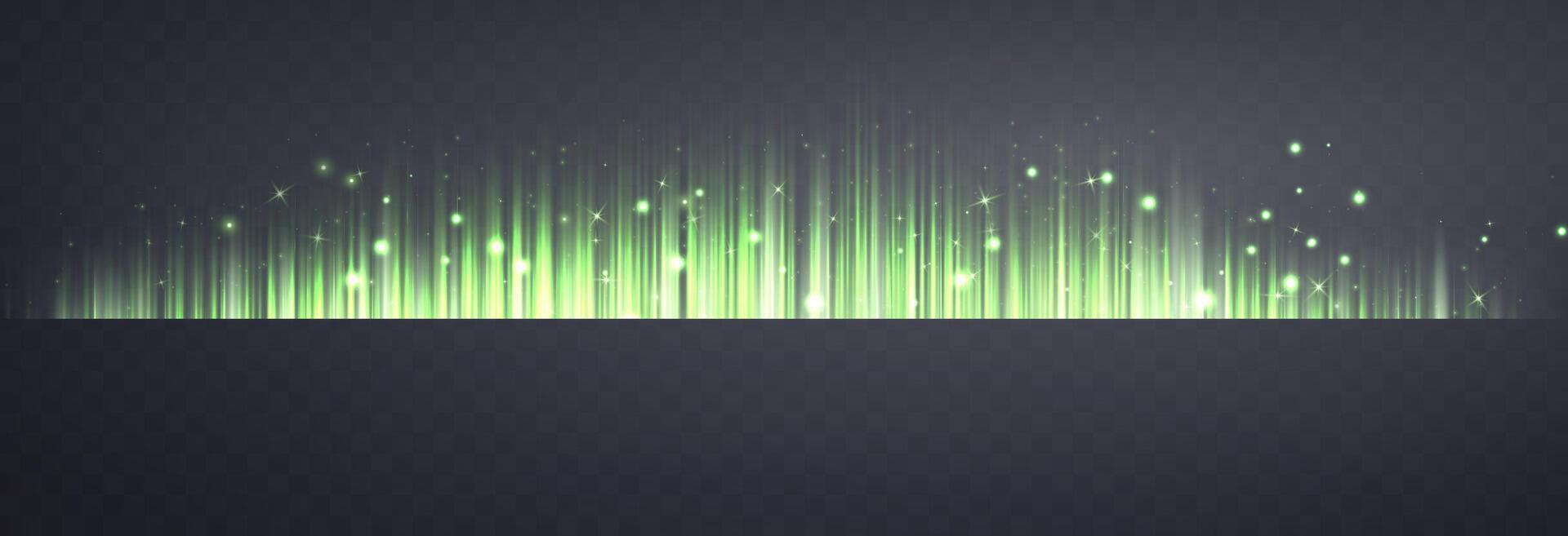 Vertical green horizontal lines. Speed rays, velocity light neon flow, motion effect vector