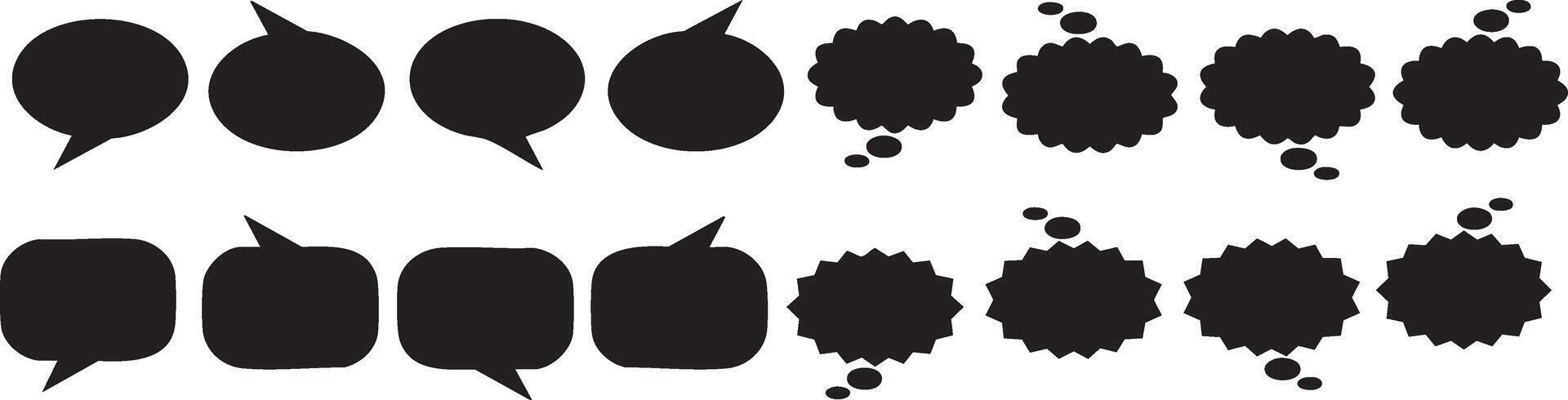 set of black silhouettes of splashes, a set of speech bubbles with different shapes vector
