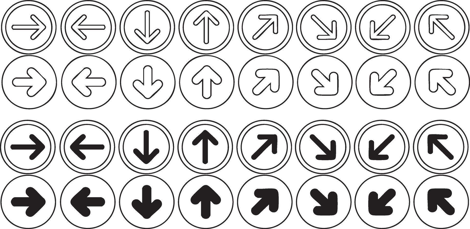 set of black and white button arrow, Directional arrows for websites and other business presentations without background, illustration vector