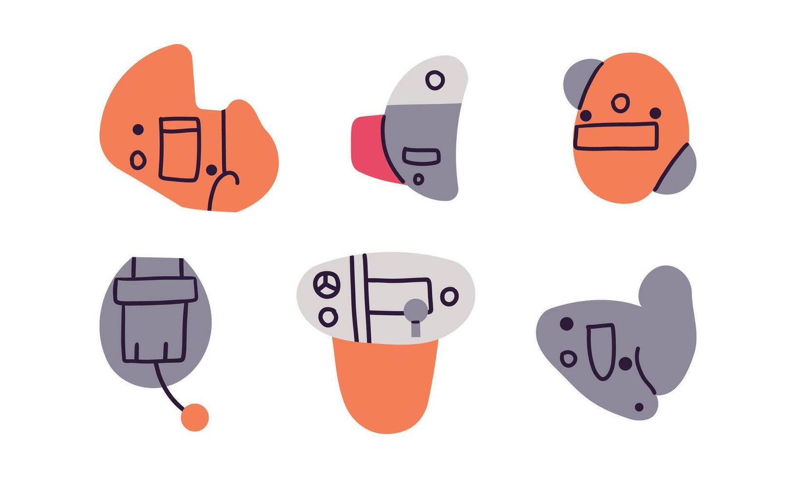 Hearing aid icons set cartoon. illustration of hearing aid ear volume hand drawn doodle flat style isolate on white . Loud health medicine . World hearing day . vector