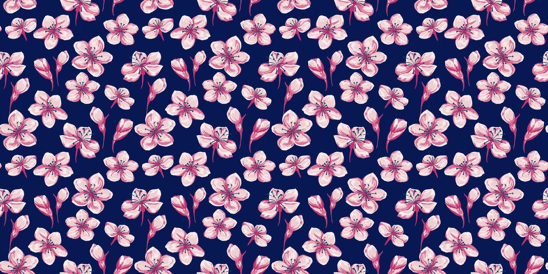 Colorful abstract artistic florals pattern on a dark background. hand drawing. Ditsy tiny flowers and small buds seamless print. Designs ornaments for textiles, fabric, cover vector