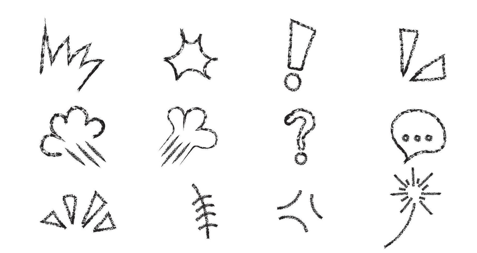 Crayon pencil doodle sketch hand drawn chalk element set vector