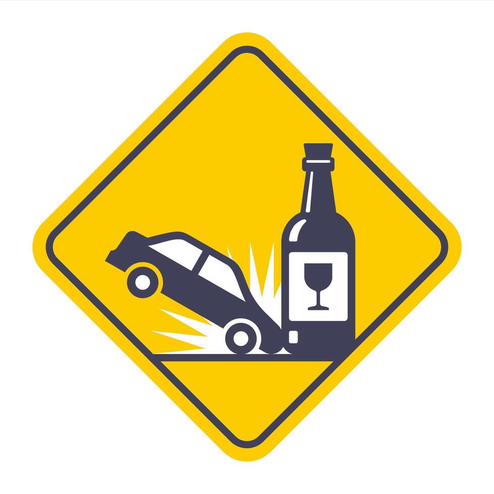 black icon car crashes into bottle. vector