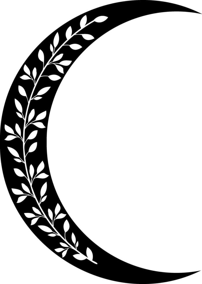 Elegant crescent moon botanical illustration with delicate floral details for mystical, celestial designs. Lunar ornament with a botanical touch, tattoos, posters, astrology. illustration vector