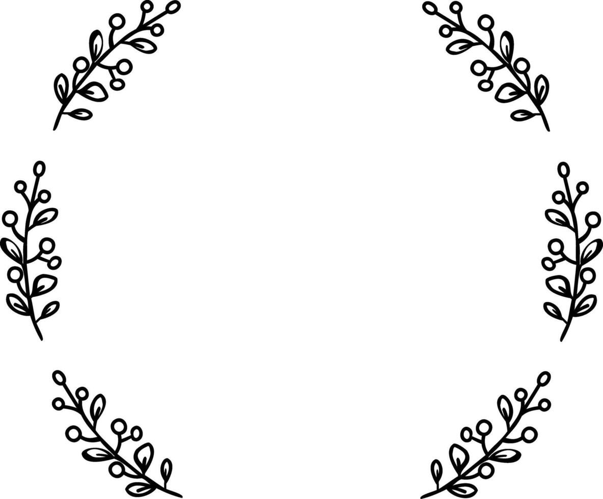 Minimalist hand drawn botanical wreath illustration, perfect for elegant design projects and invitations. Botanical border with symmetrical floral elements for artistic layouts. illustration vector