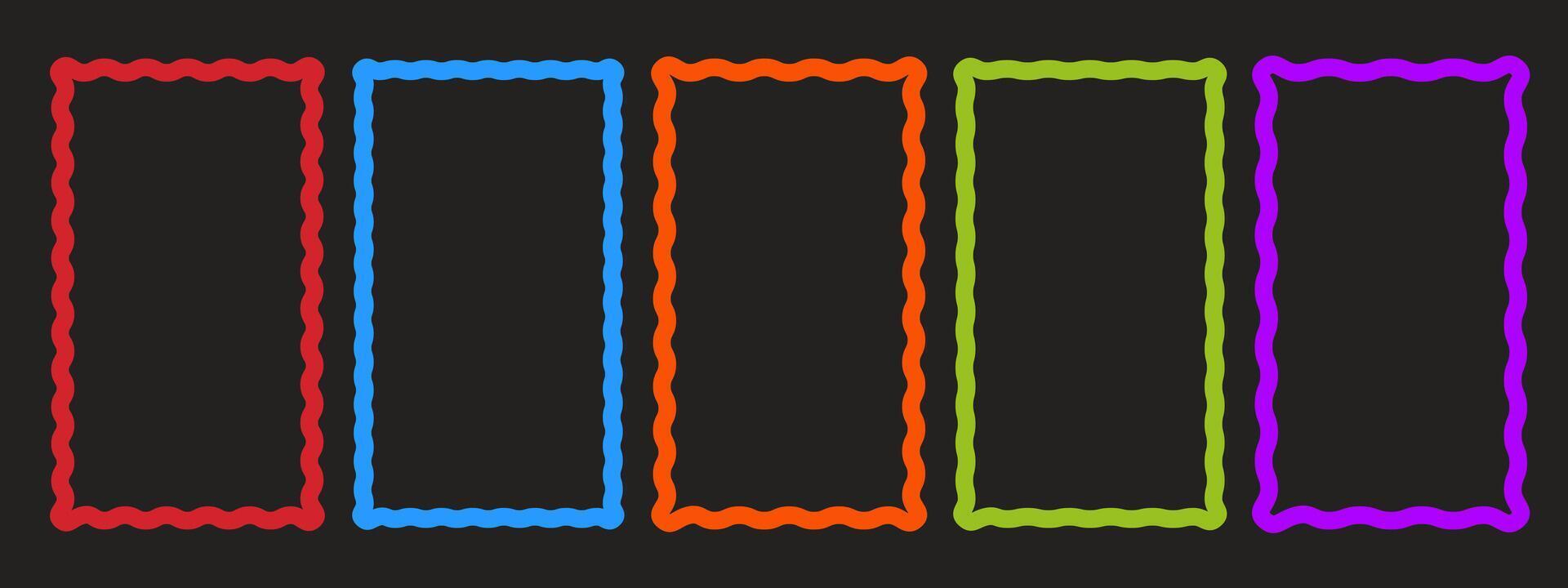 Retro wavy frames set. Trendy curved rectangle frame box. Modern template vector