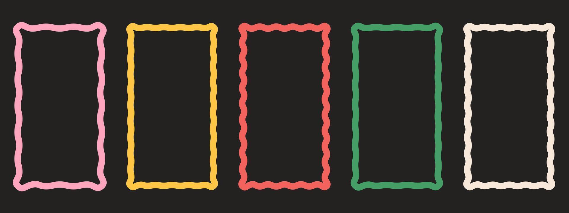 Rectangle wavy frames with scallop edges set. Squiggle photo borders with zig zag edges. vector