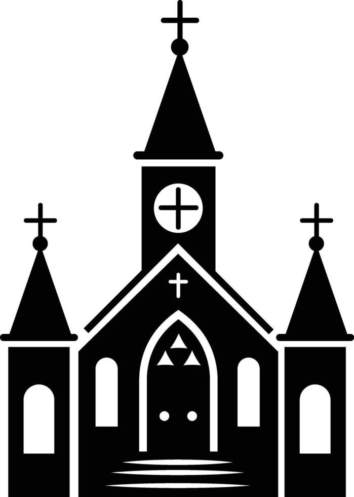 Black and White Village Church Silhouette for Classic Architecture vector