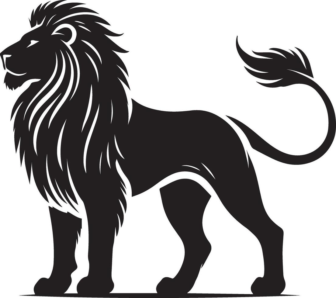 Black and White Lion Silhouette Illustration Powerful Animal Art vector