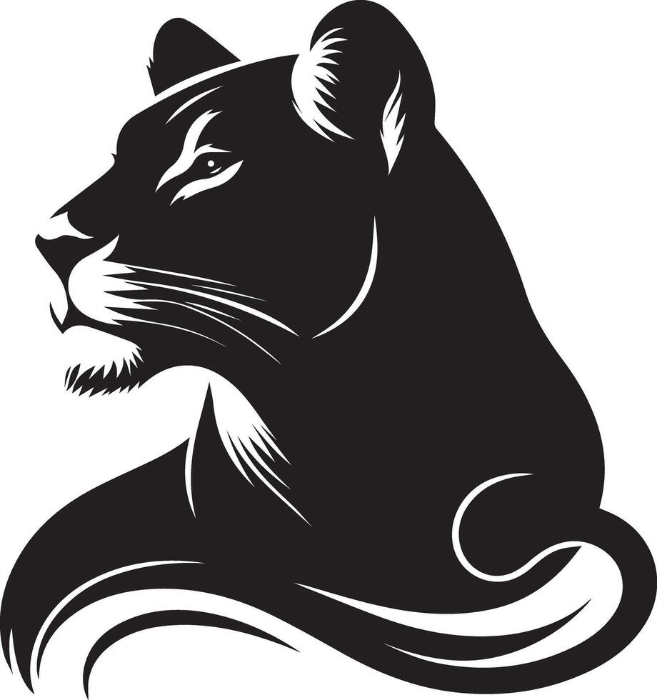 Black and White Lioness Head Silhouette Illustration Elegant Wildlife Design vector
