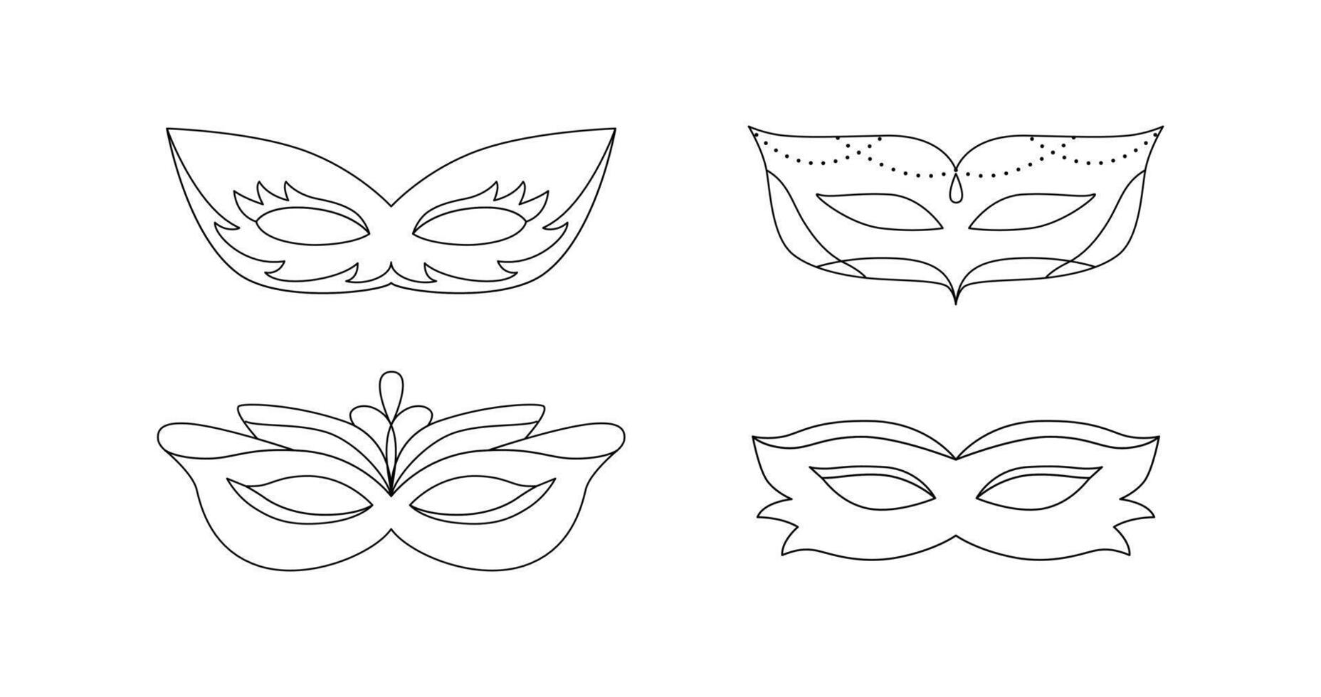 Outline carnival masks. Contour, linear drawing, sketch. Coloring book. Festival costume element. Mardi Gras mask. Brazil carnival, Venice. Masquerade. . vector