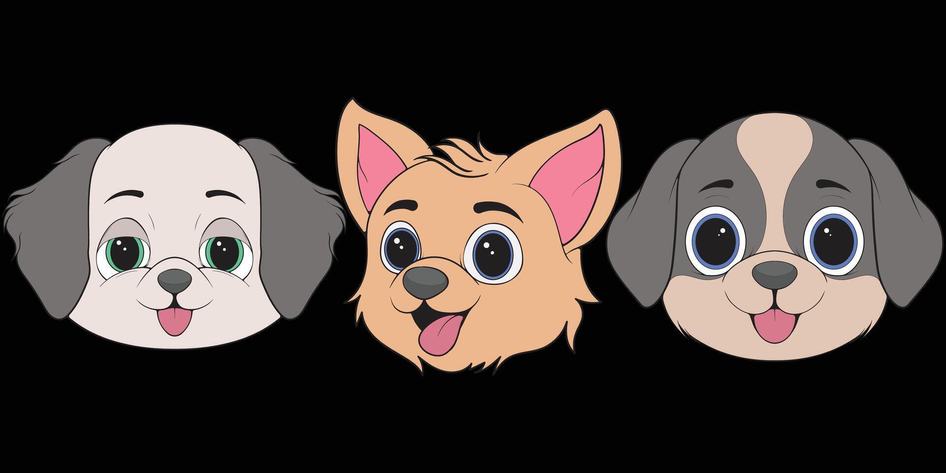 three cartoon dogs with different expressions vector