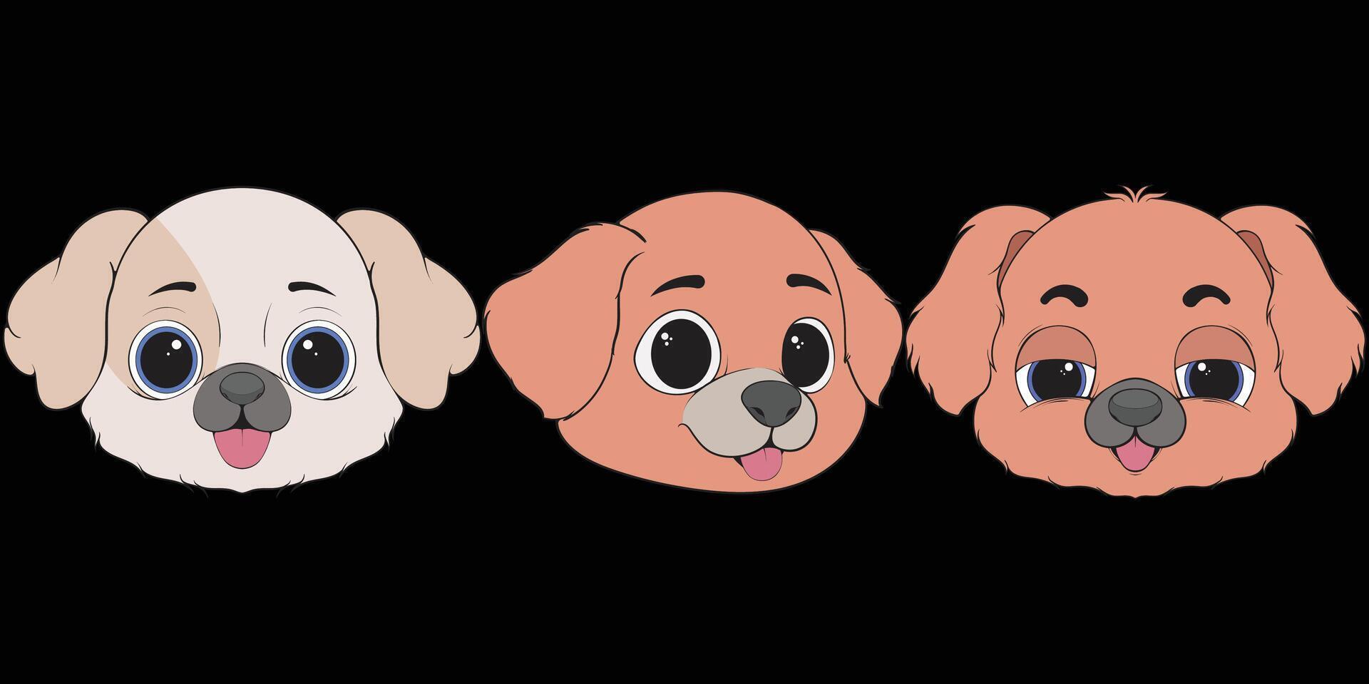 three set cartoon dogs with different expressions vector