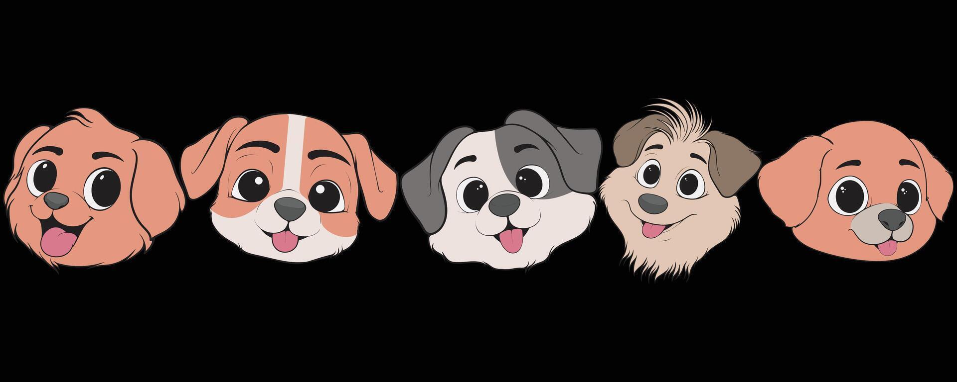 cartoon dog faces with different expressions vector