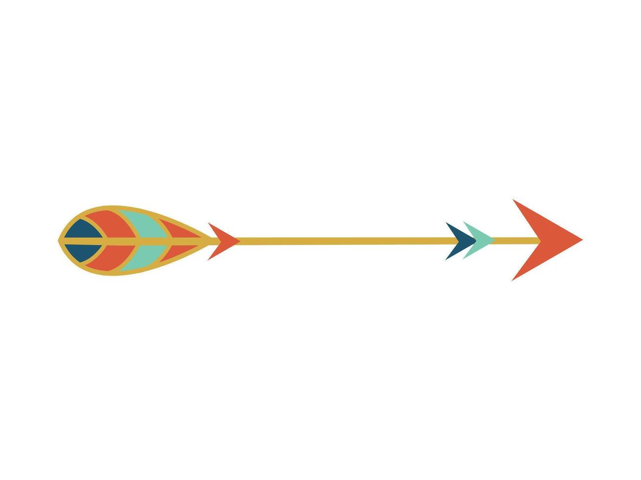 Colorful tribal arrow with ethnic ornaments and patterns isolated on white background. Concept of archery sports, ancient hunting tool, cultural design from Indian, African, Mayan, Aztec traditions vector