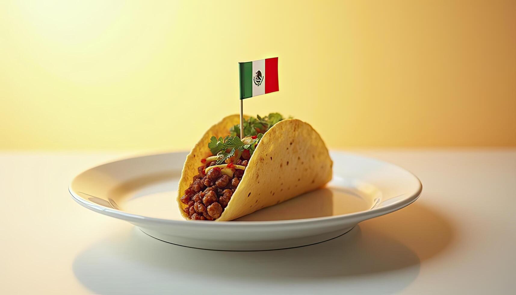 Small Mexican flag on a taco plate. Suitable for Mexican cuisine restaurants, Cinco de Mayo promotions, travel blogs, cultural events photo