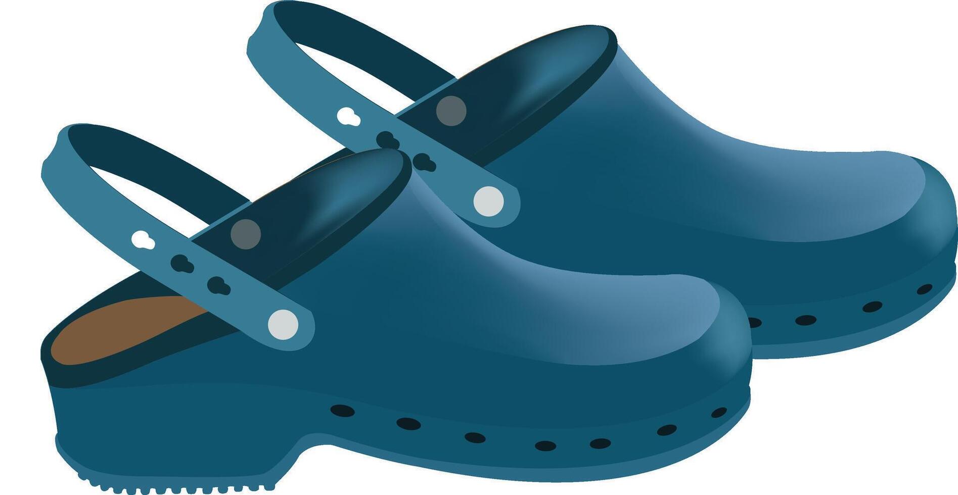A pair of blue clogs with holes in the soles vector