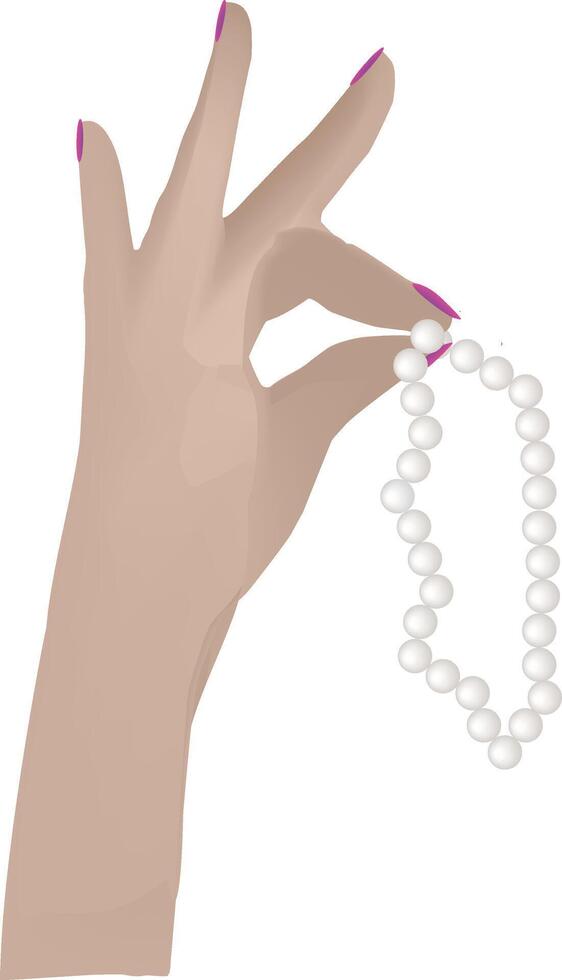 A hand holding a pearl necklace vector