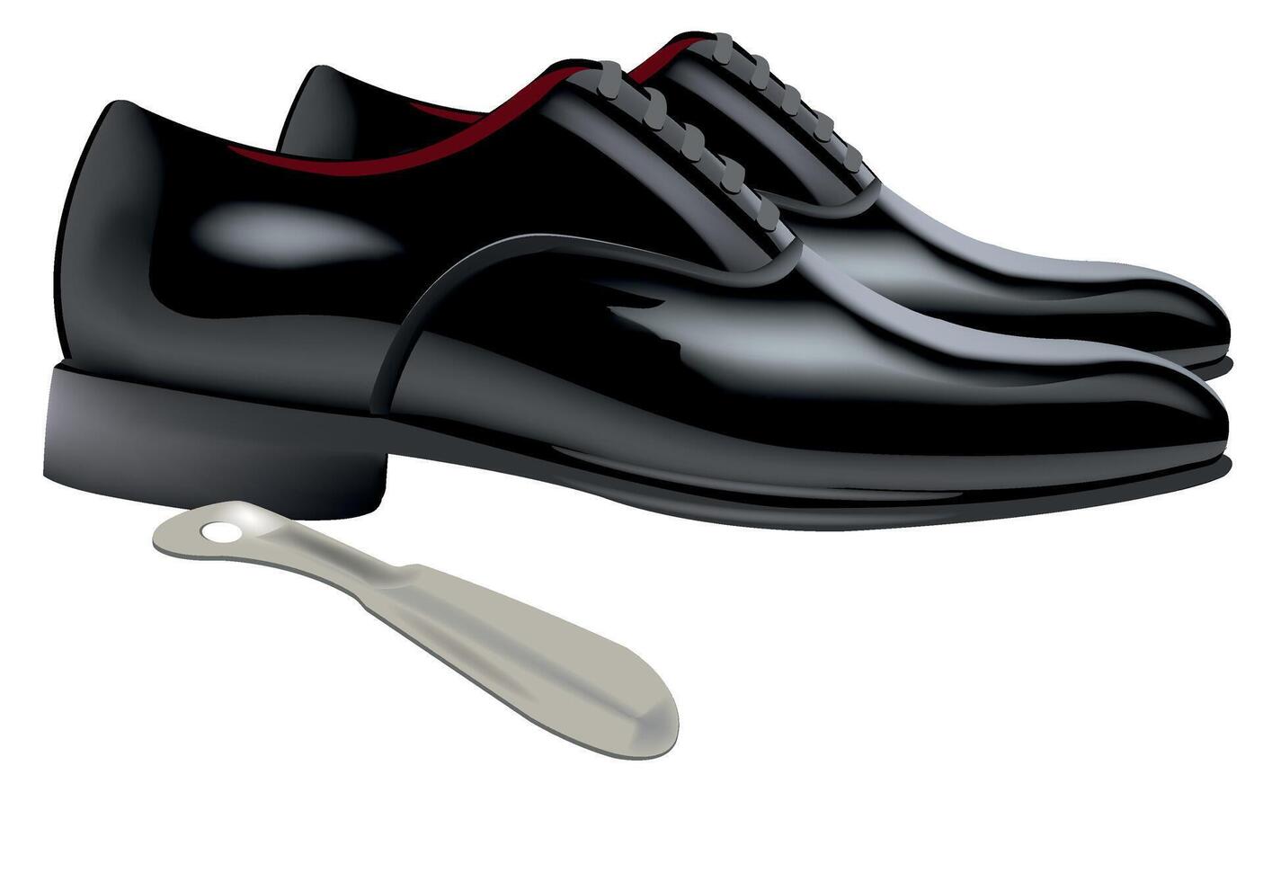 A black shoe with a silver shoe clip vector
